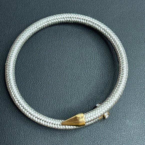 Nail Head Bangle Cuff Bracelet Mesh Stainless Steel Pave Crystals Gold Tone - Picture 4 of 8